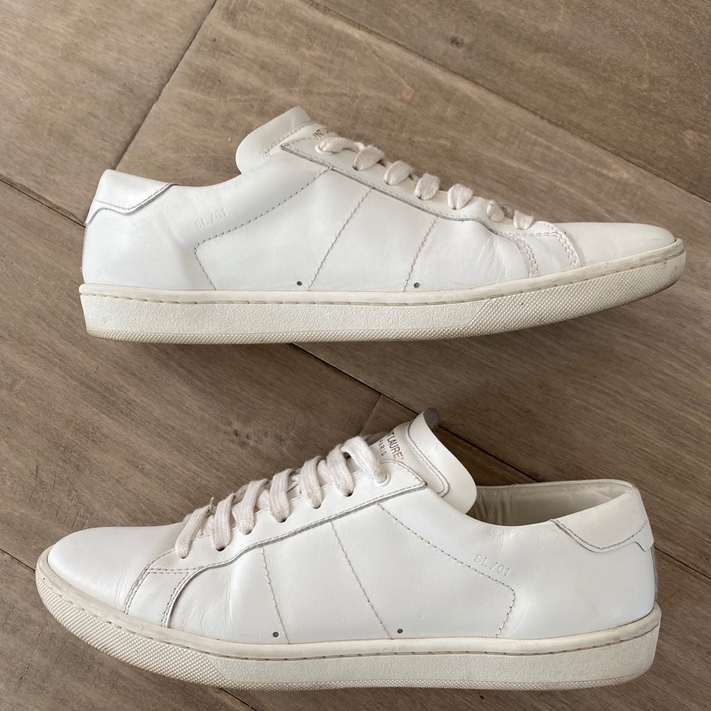 Saint Laurent White Leather Sneakers YSL 38 - Picture 7 of 8